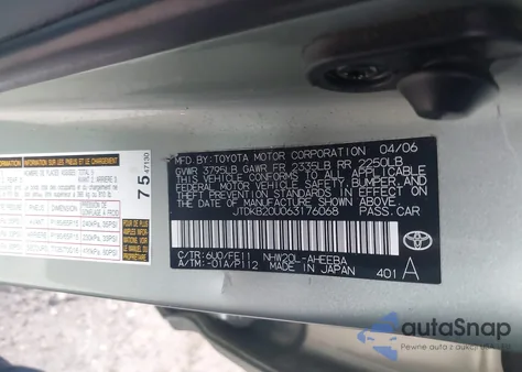 2006 Toyota Prius from USA, damaged, VIN JTDKB20U063176068